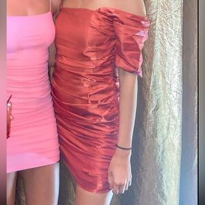 Red off the shoulder dress